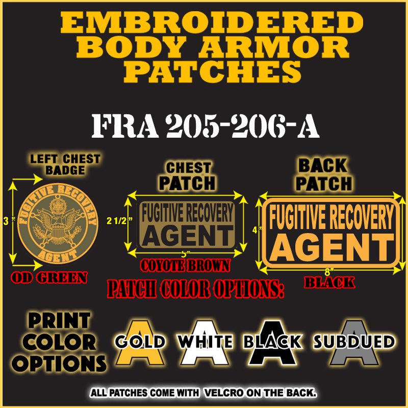  Moordyses Fugitive Recovery Agent Warrant Division Velcro Patch  for Uniforms, Backpacks, Vest, Jackets end Cap, Security Patch One Small  and One Large 4x10 and 2x5 Hook and Loop on Back 